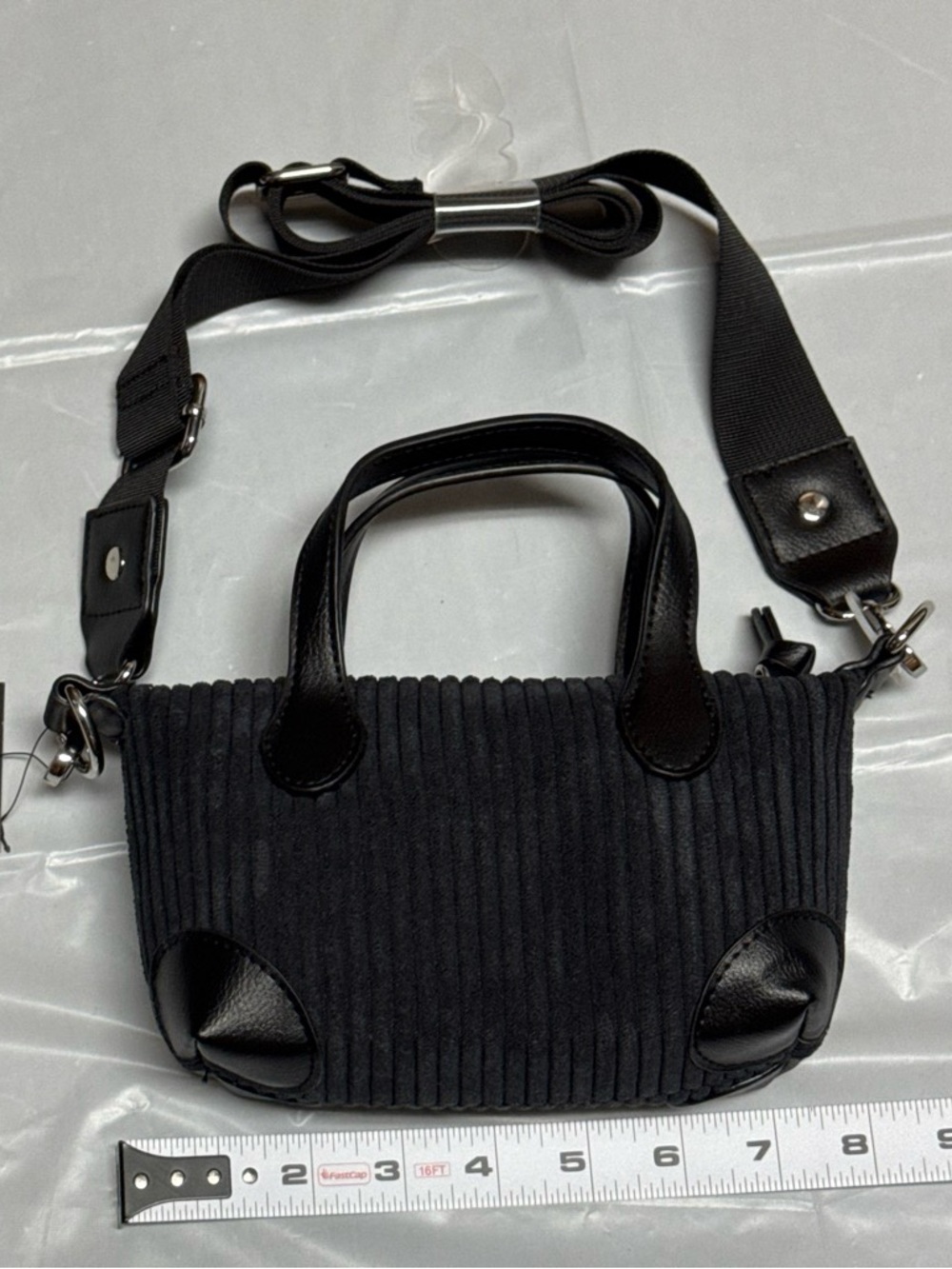Art Class Girls Black Ribbed Mini Tote with Detachable Strap